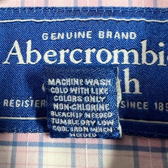 Abercrombie & Fitch Muscle Mens Shirt Large Pink Plaid Gingham Logo Cotton VTG - Picture 9 of 16